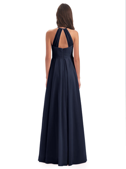 Ellison Floor Length Halter Keyhole Chiffon Bridesmaid Dresses