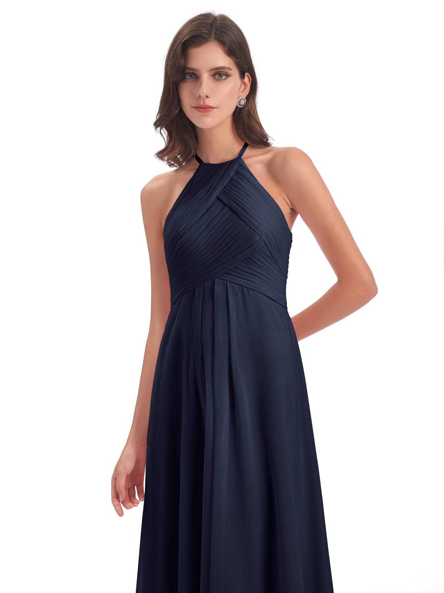 Ellison Floor Length Halter Keyhole Chiffon Bridesmaid Dresses