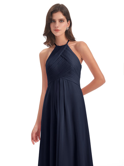 Ellison Floor Length Halter Keyhole Chiffon Bridesmaid Dresses