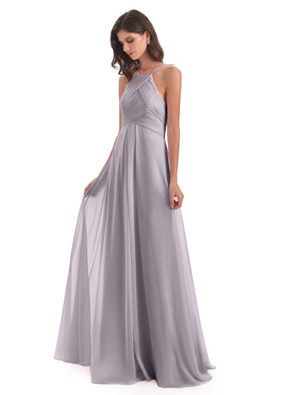 Ellison Floor Length Halter Keyhole Chiffon Bridesmaid Dresses