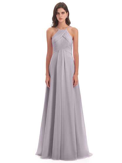Ellison Floor Length Halter Keyhole Chiffon Bridesmaid Dresses
