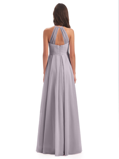 Ellison Floor Length Halter Keyhole Chiffon Bridesmaid Dresses
