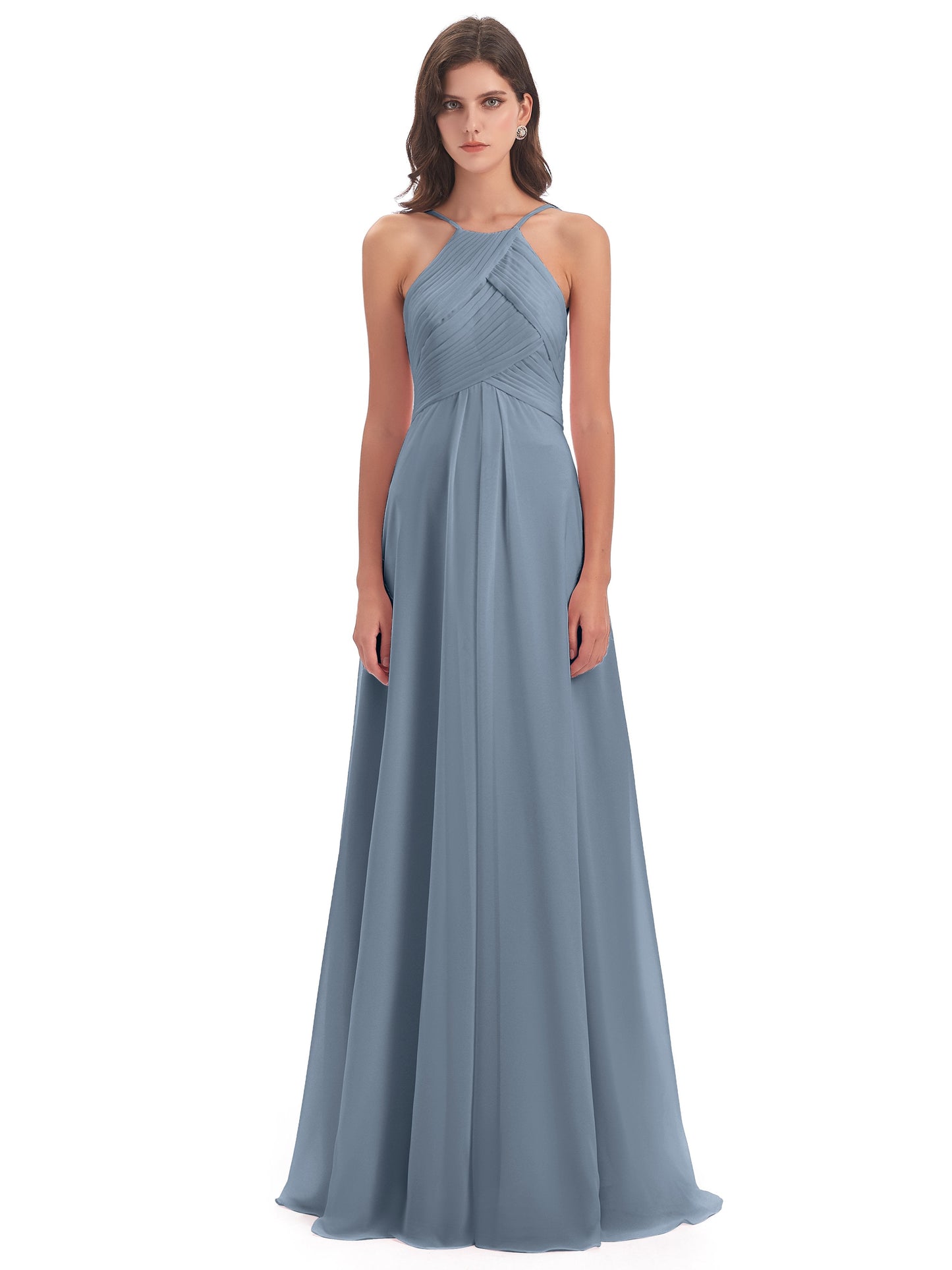 Ellison Floor Length Halter Keyhole Chiffon Bridesmaid Dresses