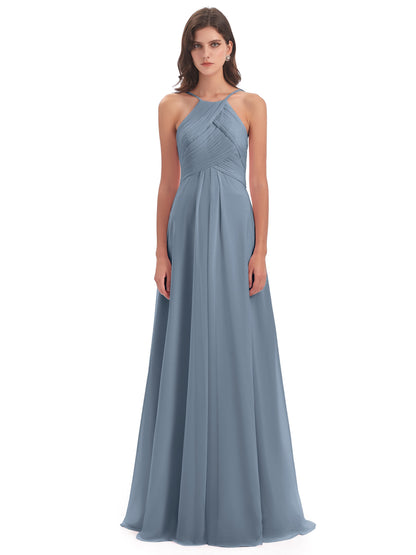 Ellison Floor Length Halter Keyhole Chiffon Bridesmaid Dresses