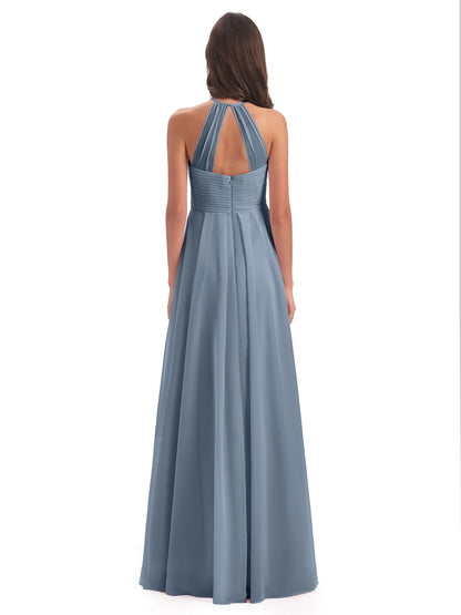 Ellison Floor Length Halter Keyhole Chiffon Bridesmaid Dresses