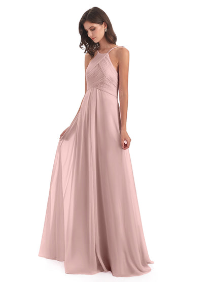 Ellison Floor Length Halter Keyhole Chiffon Bridesmaid Dresses