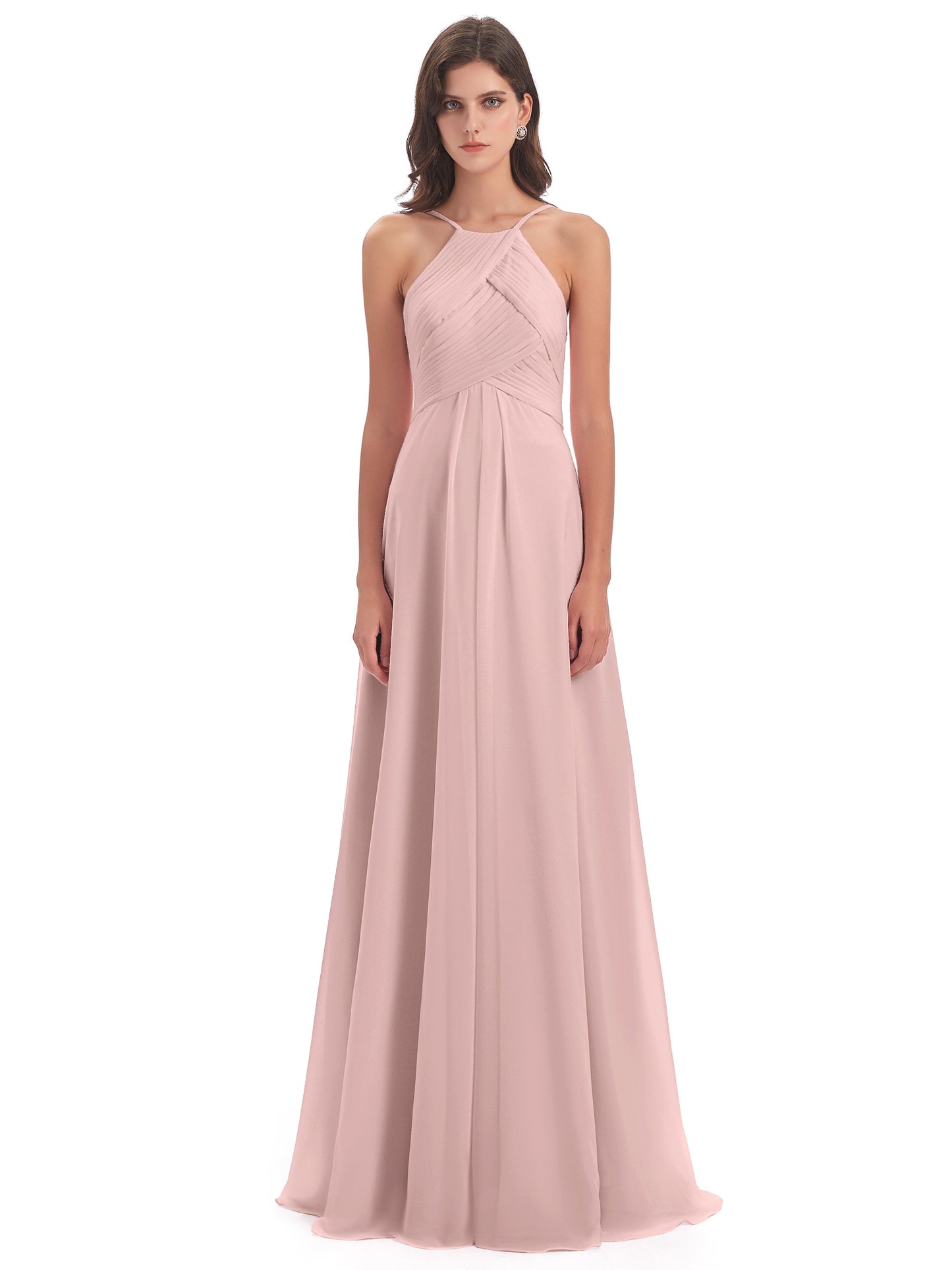 Ellison Floor Length Halter Keyhole Chiffon Bridesmaid Dresses