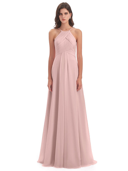 Ellison Floor Length Halter Keyhole Chiffon Bridesmaid Dresses