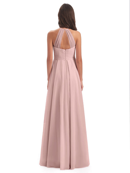 Ellison Floor Length Halter Keyhole Chiffon Bridesmaid Dresses