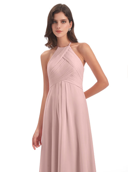 Ellison Floor Length Halter Keyhole Chiffon Bridesmaid Dresses