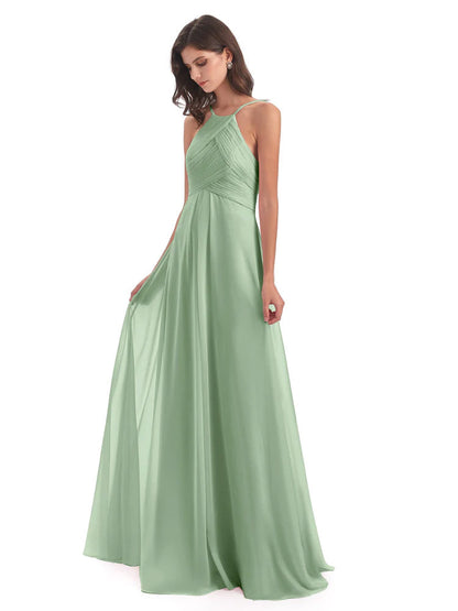 Ellison Floor Length Halter Keyhole Chiffon Bridesmaid Dresses