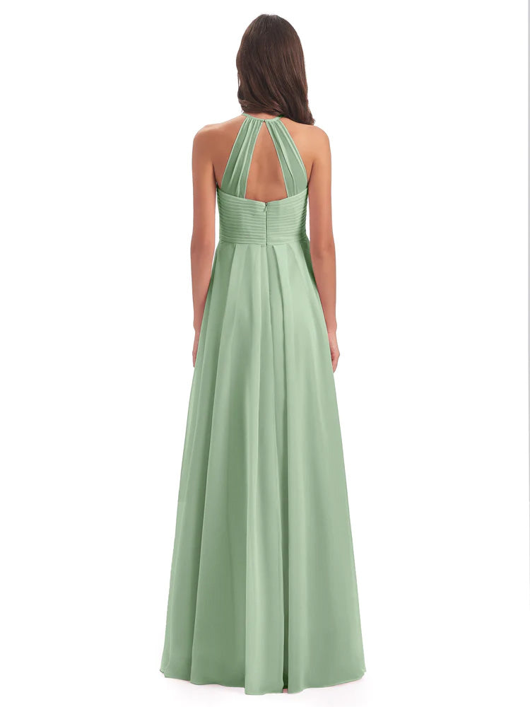 Ellison Floor Length Halter Keyhole Chiffon Bridesmaid Dresses