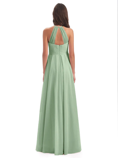 Ellison Floor Length Halter Keyhole Chiffon Bridesmaid Dresses
