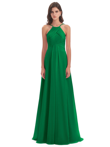 Ellison Floor Length Halter Keyhole Chiffon Bridesmaid Dresses