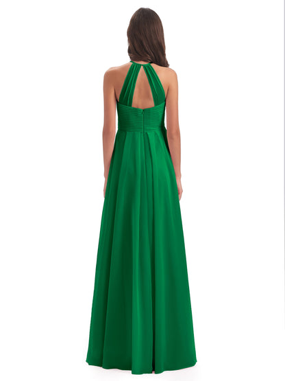 Ellison Floor Length Halter Keyhole Chiffon Bridesmaid Dresses