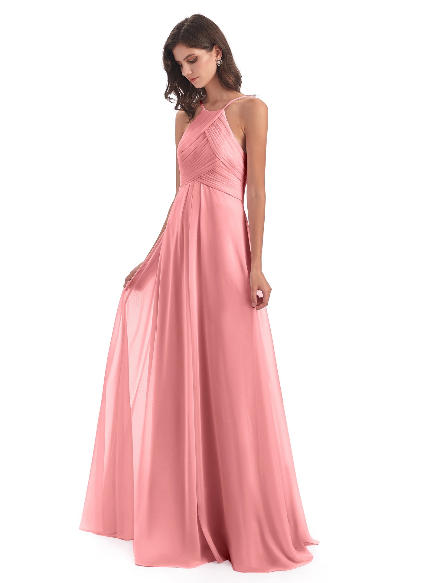 Ellison Floor Length Halter Keyhole Chiffon Bridesmaid Dresses