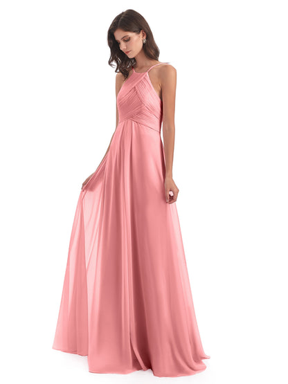 Ellison Floor Length Halter Keyhole Chiffon Bridesmaid Dresses