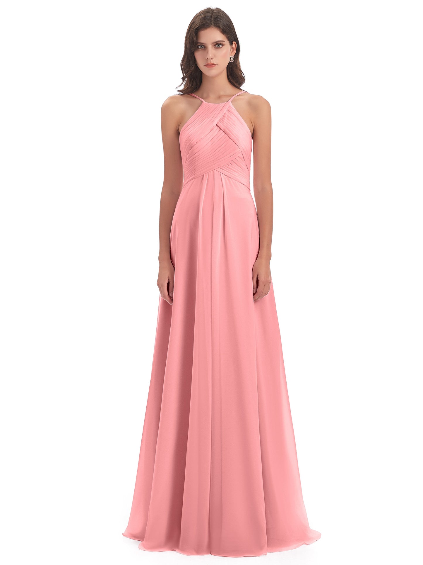 Ellison Floor Length Halter Keyhole Chiffon Bridesmaid Dresses