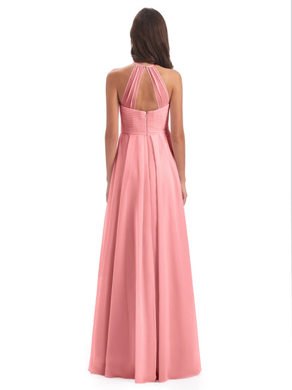 Ellison Floor Length Halter Keyhole Chiffon Bridesmaid Dresses