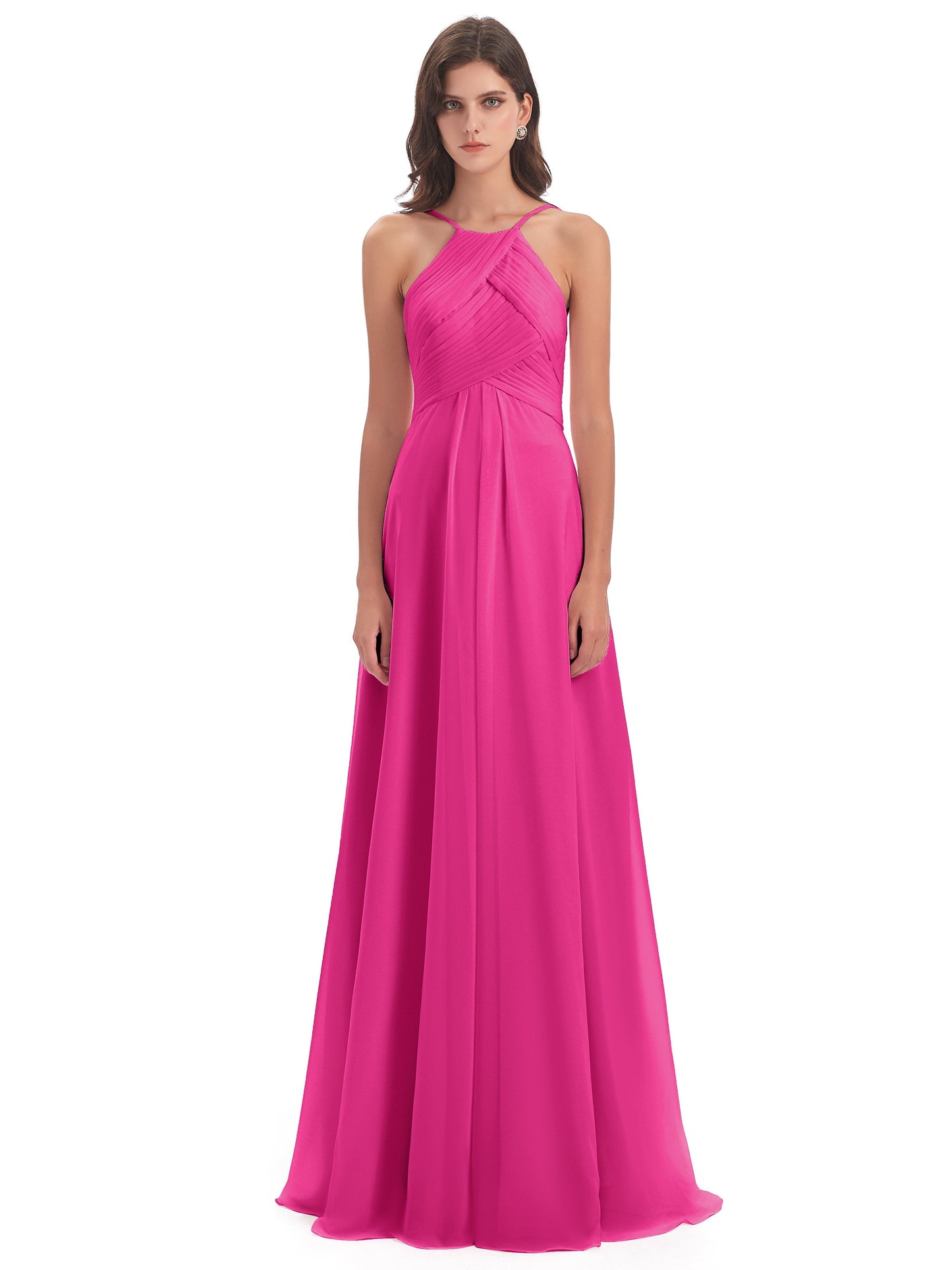 Ellison Floor Length Halter Keyhole Chiffon Bridesmaid Dresses