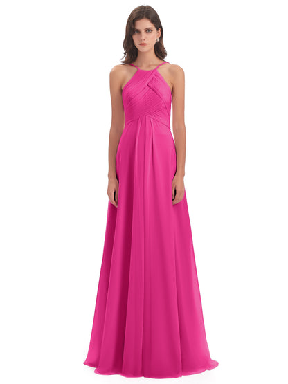 Ellison Floor Length Halter Keyhole Chiffon Bridesmaid Dresses