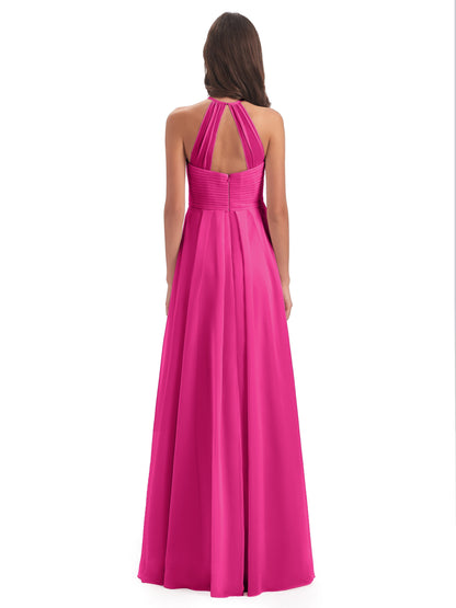 Ellison Floor Length Halter Keyhole Chiffon Bridesmaid Dresses