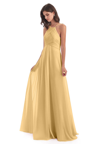 Ellison Floor Length Halter Keyhole Chiffon Bridesmaid Dresses