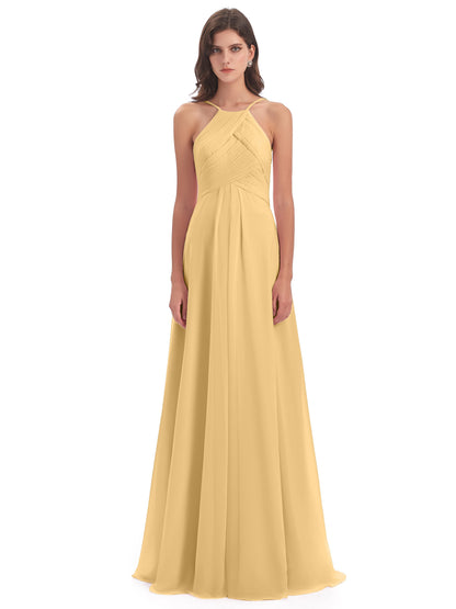 Ellison Floor Length Halter Keyhole Chiffon Bridesmaid Dresses