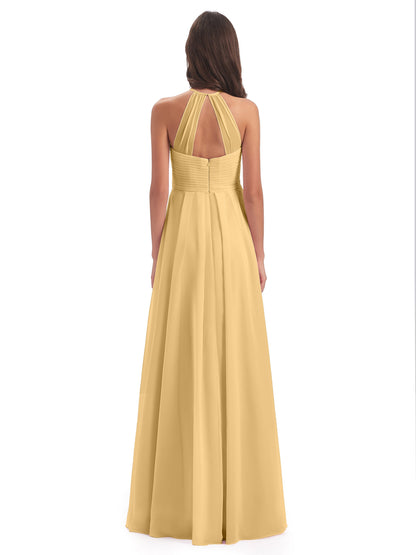 Ellison Floor Length Halter Keyhole Chiffon Bridesmaid Dresses
