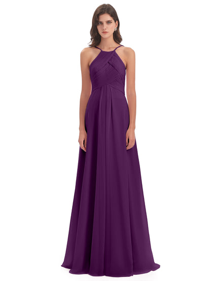 Ellison Floor Length Halter Keyhole Chiffon Bridesmaid Dresses