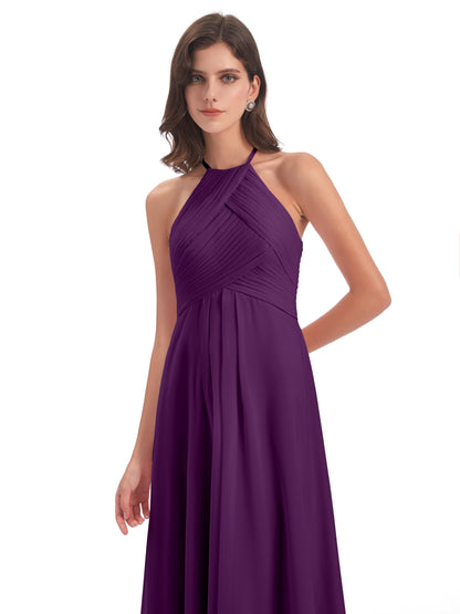 Ellison Floor Length Halter Keyhole Chiffon Bridesmaid Dresses
