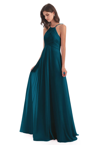 Ellison Floor Length Halter Keyhole Chiffon Bridesmaid Dresses