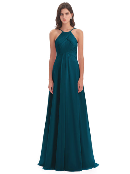 Ellison Floor Length Halter Keyhole Chiffon Bridesmaid Dresses
