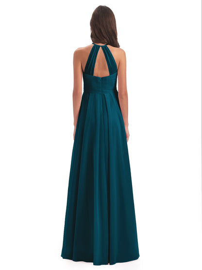 Ellison Floor Length Halter Keyhole Chiffon Bridesmaid Dresses