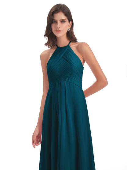 Ellison Floor Length Halter Keyhole Chiffon Bridesmaid Dresses