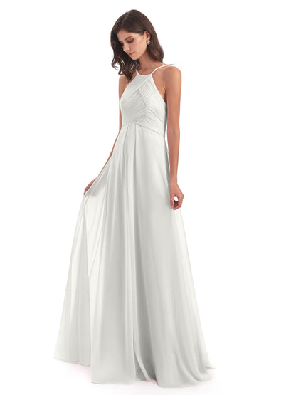 Ellison Floor Length Halter Keyhole Chiffon Bridesmaid Dresses