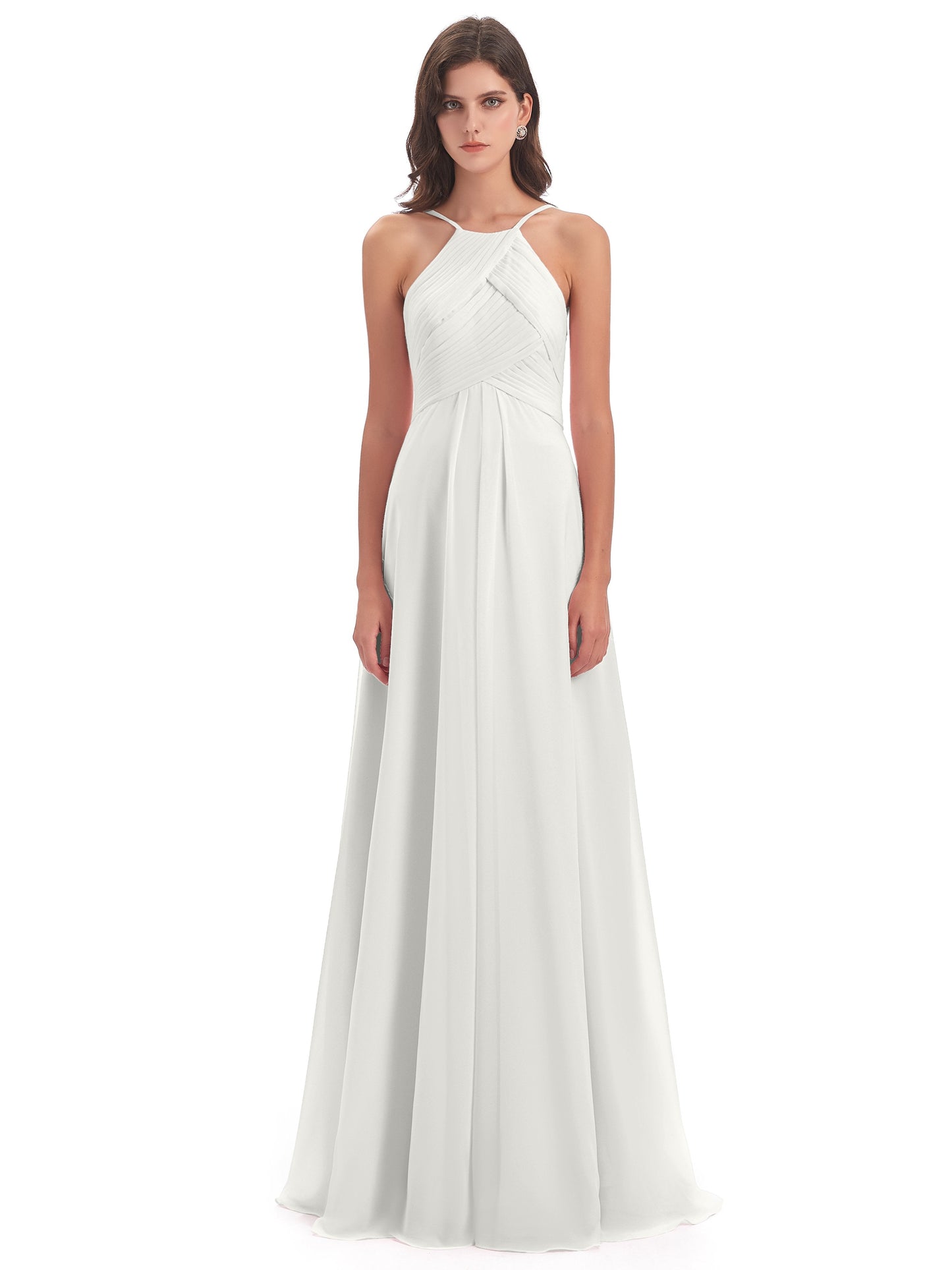 Ellison Floor Length Halter Keyhole Chiffon Bridesmaid Dresses