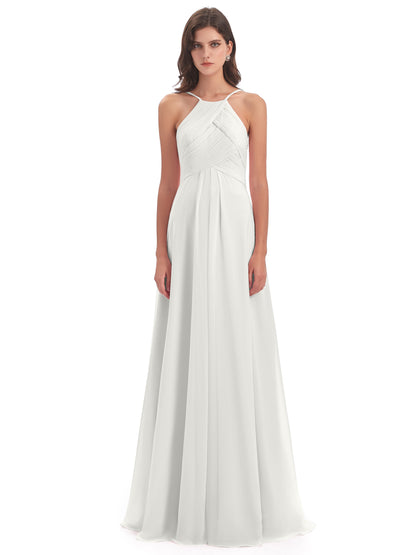 Ellison Floor Length Halter Keyhole Chiffon Bridesmaid Dresses