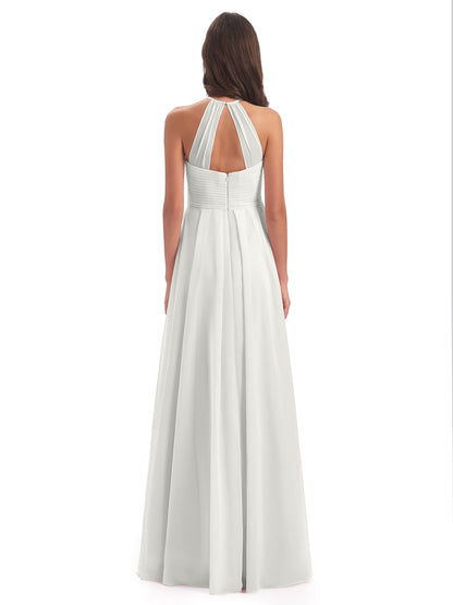 Ellison Floor Length Halter Keyhole Chiffon Bridesmaid Dresses