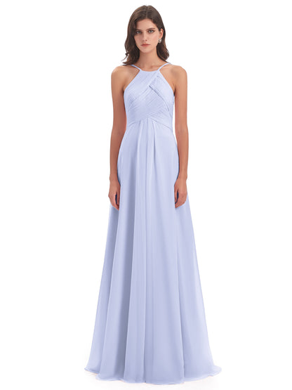 Ellison Floor Length Halter Keyhole Chiffon Bridesmaid Dresses