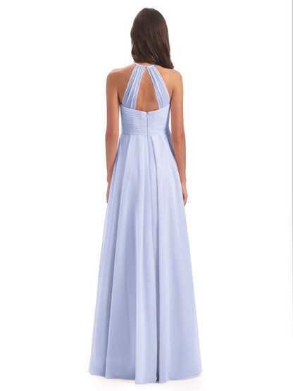 Ellison Floor Length Halter Keyhole Chiffon Bridesmaid Dresses