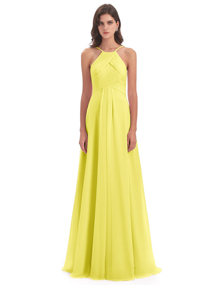 Ellison Floor Length Halter Keyhole Chiffon Bridesmaid Dresses