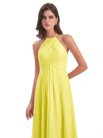 Ellison Floor Length Halter Keyhole Chiffon Bridesmaid Dresses