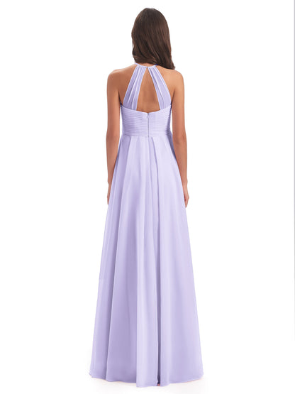 Ellison Floor Length Halter Keyhole Chiffon Bridesmaid Dresses
