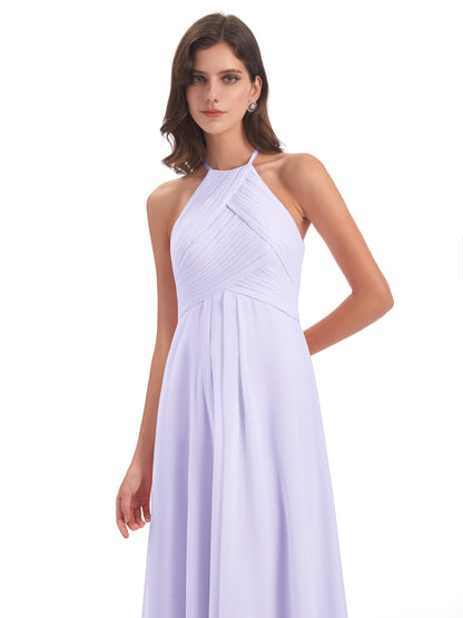 Ellison Floor Length Halter Keyhole Chiffon Bridesmaid Dresses