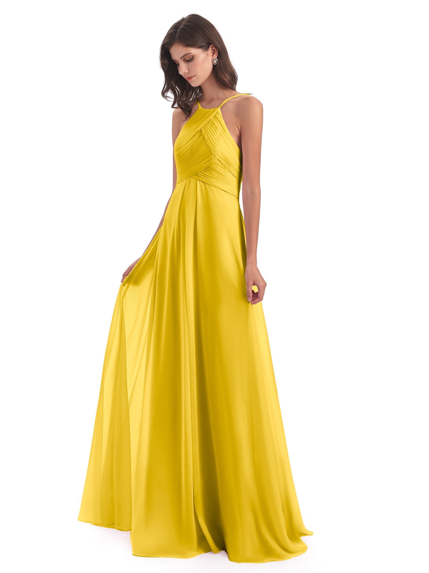 Ellison Floor Length Halter Keyhole Chiffon Bridesmaid Dresses