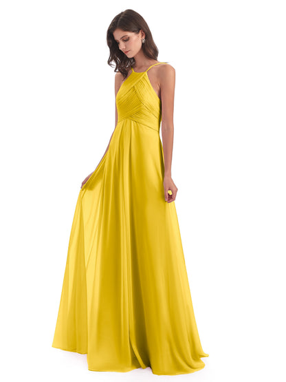 Ellison Floor Length Halter Keyhole Chiffon Bridesmaid Dresses