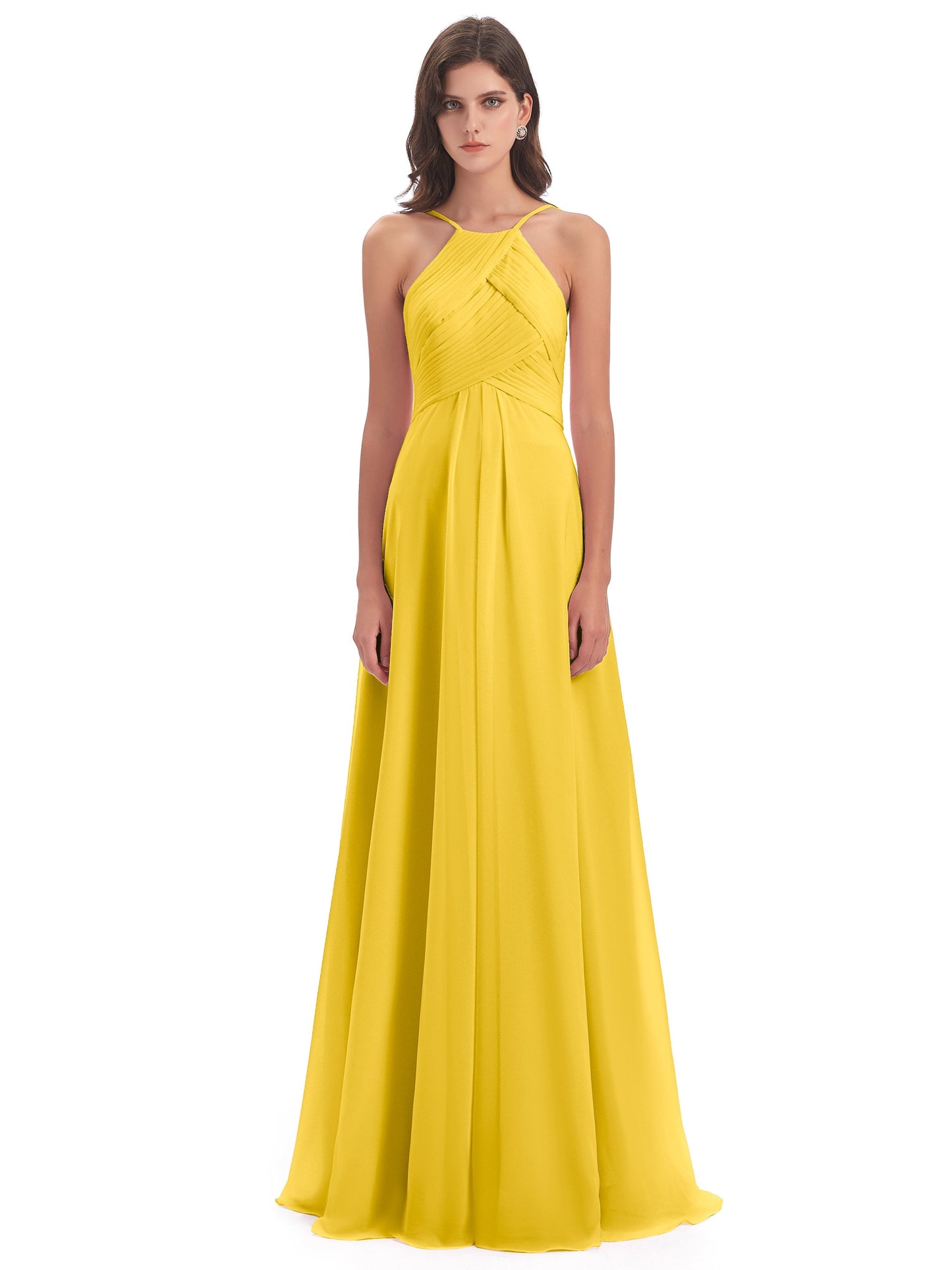 Ellison Floor Length Halter Keyhole Chiffon Bridesmaid Dresses