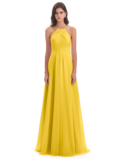 Ellison Floor Length Halter Keyhole Chiffon Bridesmaid Dresses