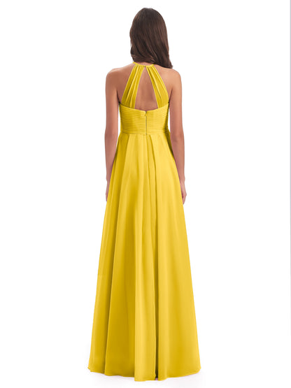 Ellison Floor Length Halter Keyhole Chiffon Bridesmaid Dresses